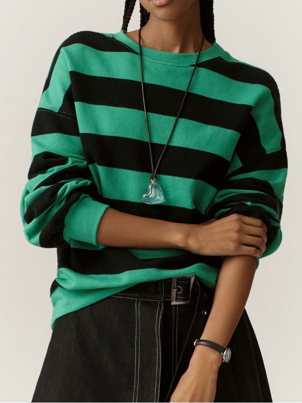 Striped Crewneck Sweater in Black and Green